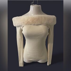 Elegant Cream Off-Shoulder Sweater